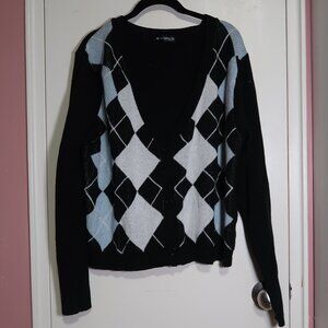 SOLD ZAFUL Plus Size V Neck Argyle Pattern Cardigan - Black 3xl